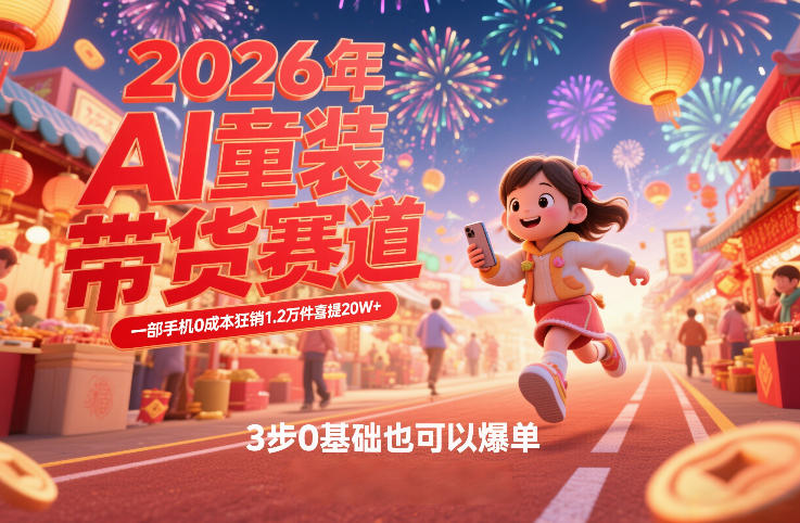 AI童装新春带货赛道，一部手机0成本狂销1.2万件喜提20W+，3步0基础也可以爆单-K6源码网