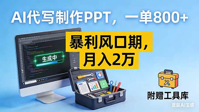 （16967期）AI代写制作PPT，一单800+， 暴利风口期，月入2万【附工具】-K6源码网