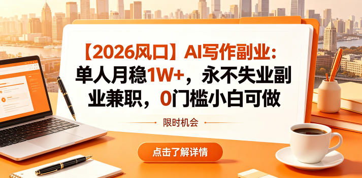 【2026风口】AI写作副业：单人月稳1W+，永不失业副业兼职，0门槛小白可做【揭秘】-K6源码网