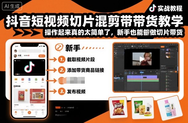 抖音短视频切片混剪带货教学,操作起来真的太简单了,新手也能做切片带货-K6源码网