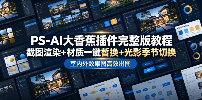 PS-AI大香蕉插件完整版教程，截图渲染+材质一键替换+光影季节切换，室内外效果图高效出图高阶课程-K6源码网