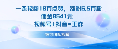 一条视频18W点赞,涨粉6.5W粉佣金8541米,视频号+抖音=王炸-K6源码网