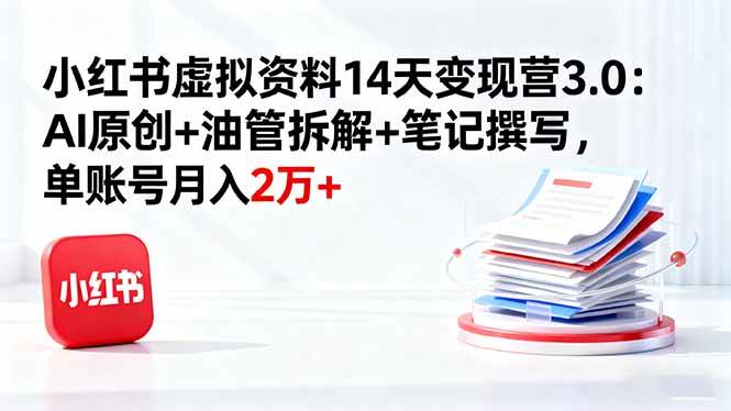 (16273期)小红书虚拟资料14天变现营3.0:AI原创+油管拆解+笔记撰写,单账号月入2万+-K6源码网