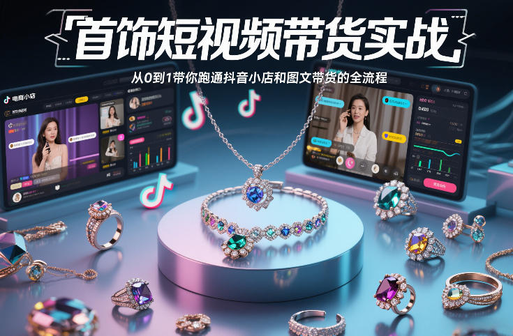 首饰短视频带货实战，从0到1带你跑通抖音小店和图文带货的全流程-K6源码网
