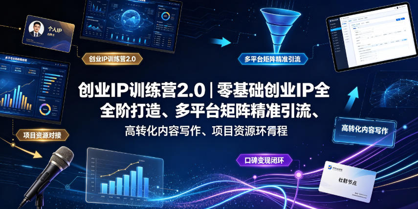 创业IP训练营2.0｜零基础创业IP全阶打造、多平台矩阵精准引流、高转化内容写作、项目资源对接与口碑变现闭环课程-K6源码网