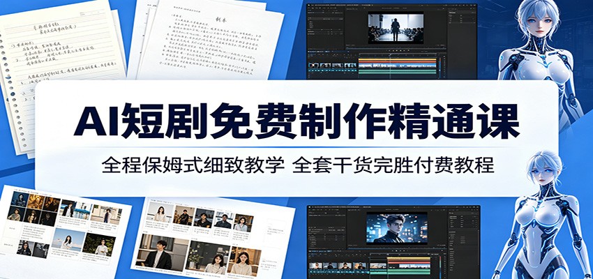 AI短剧免费制作精通课:全程保姆式细致教学,全套干货完胜付费教程-K6源码网