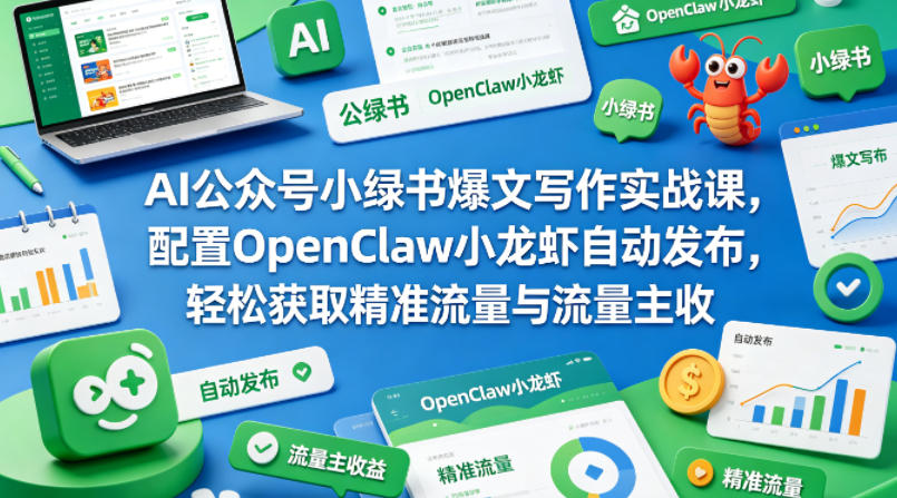 AI公众号小绿书爆文写作实战课，配置OpenClaw小龙虾自动发布，轻松获取精准流量与流量主收益-K6源码网