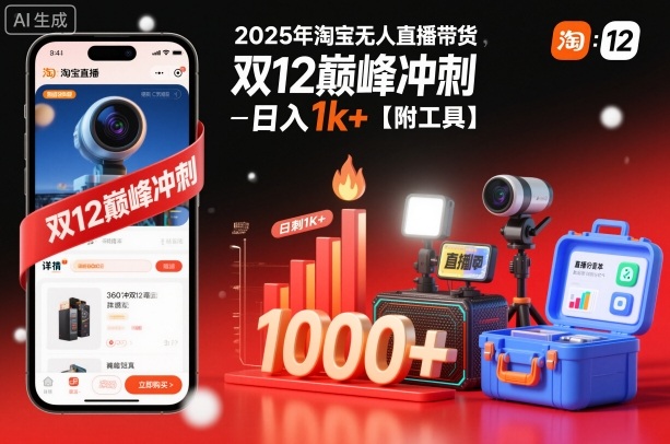 2025年淘宝无人直播带货,冲刺双12,日入1k+【附工具】【揭秘】-K6源码网