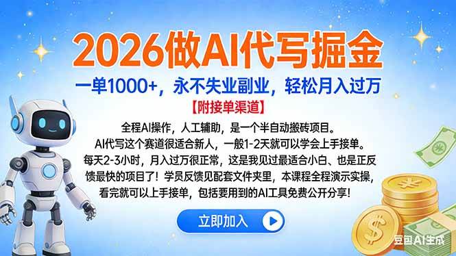 （16924期）2026做AI代写掘金，一单1000+，永不失业副业，轻松月入过万-K6源码网