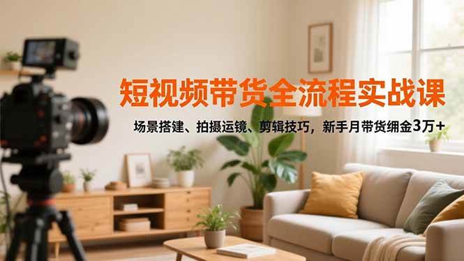 （16680期）短视频带货全流程实战课，场景搭建、拍摄运镜、剪辑技巧，新手月带货佣金3万+-K6源码网
