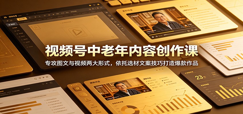 视频号中老年内容创作课:专攻图文与视频两大形式,依托选材文案技巧打造爆款作品-K6源码网