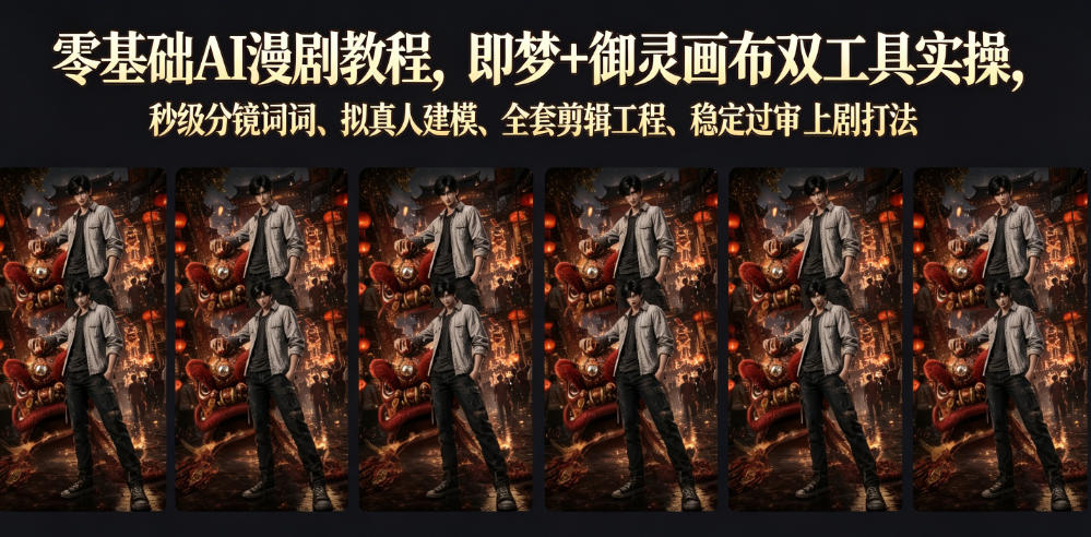 零基础AI漫剧教程，即梦+御灵画布双工具实操，秒级分镜提示词、拟真人建模、全套剪辑工程、稳定过审上剧打法-K6源码网