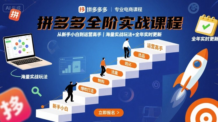 拼多多全阶实战课程，从新手小白到运营高手，海量实战玩法+全年实时更新【2025年9月更新】-K6源码网