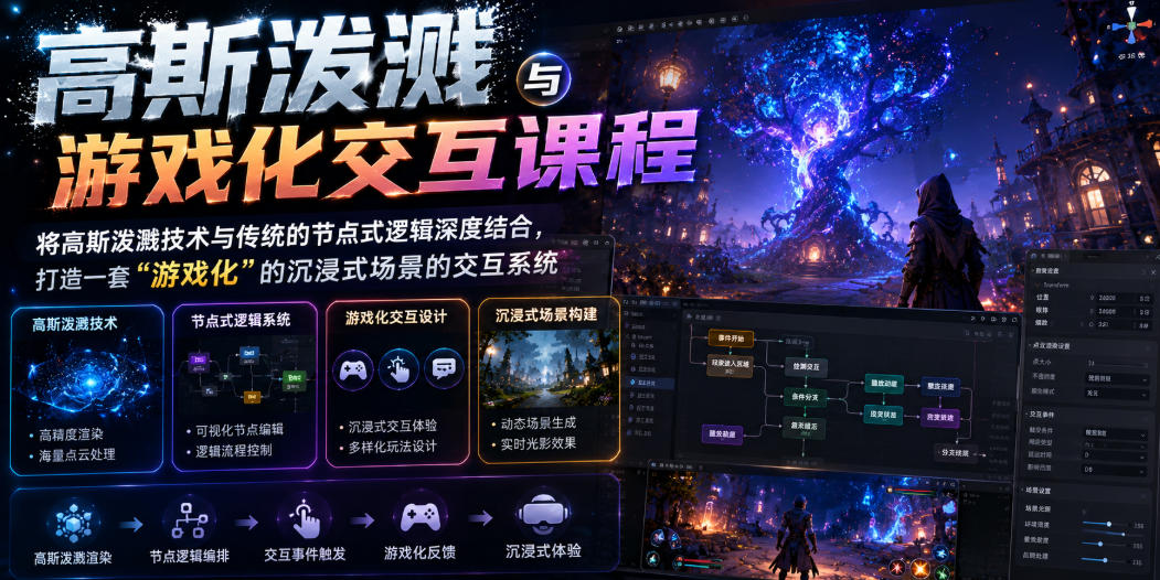 高斯泼溅与游戏化交互课程，将高斯泼溅技术与传统的节点式逻辑深度结合，打造一套“游戏化”的沉浸式场景的交互系统-K6源码网