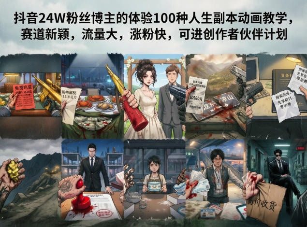 抖音24W粉丝博主的体验100种人生副本动画教学，赛道新颖，流量大，涨粉快，可进创作者伙伴计划-K6源码网