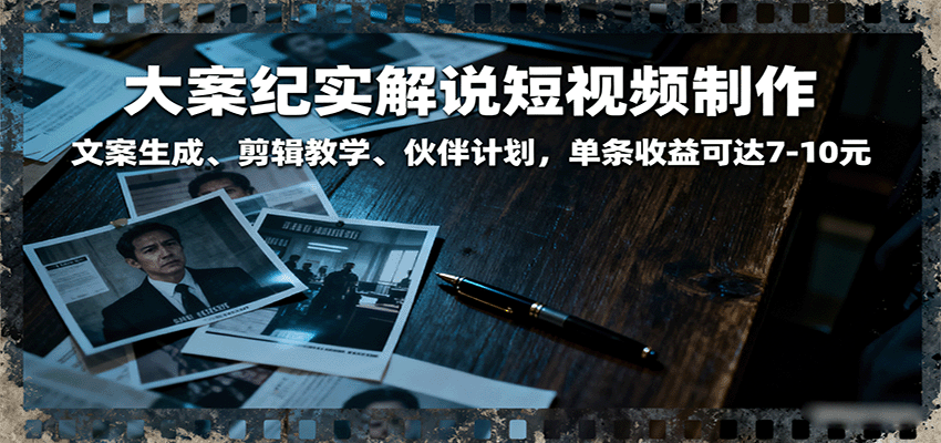 大案纪实解说短视频制作,文案生成、剪辑教学、伙伴计划,单条收益可达7-10元-K6源码网