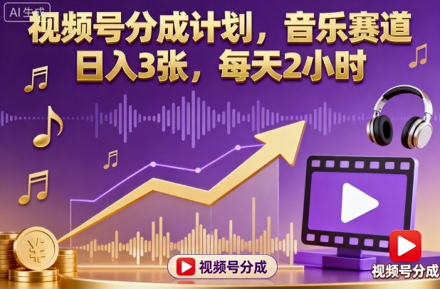 视频号分成计划,音乐赛道,日入3张,每天2小时-K6源码网