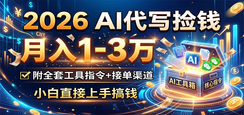 2026 AI代写捡钱，月入1-3万，附全套工具指令+接单渠道，小白直接上手搞钱-K6源码网