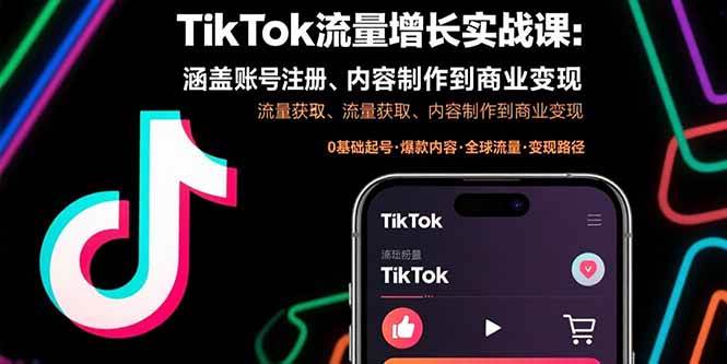 （15791期）TikTok流量增长实战课：涵盖账号注册、流量获取、内容制作到商业变现-K6源码网