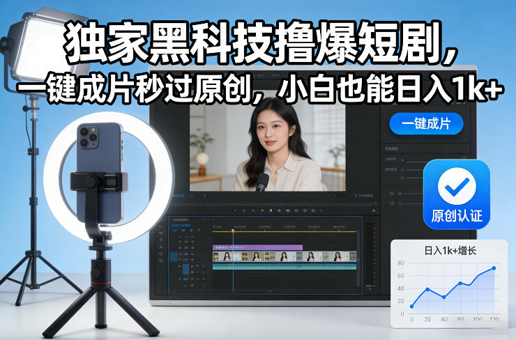 独家黑科技撸爆短剧，一键成片秒过原创，小白也能日入1k+【揭秘】-K6源码网