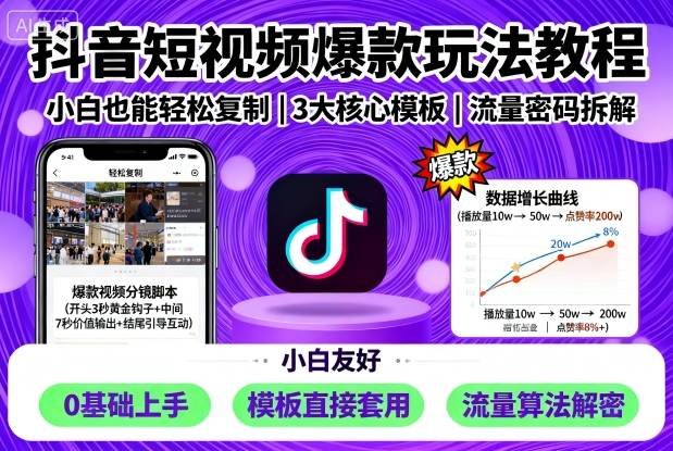 抖音短视频爆款玩法教程,小白也能轻松复制-K6源码网