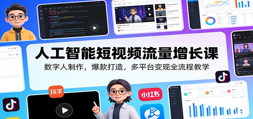 人工智能短视频流量增长课：数字人制作，爆款打造，多平台变现全流程教学-K6源码网