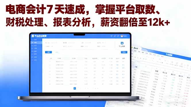 （16192期）电商会计7天速成，掌握平台取数、财税处理、报表分析，薪资翻倍至12k+-K6源码网