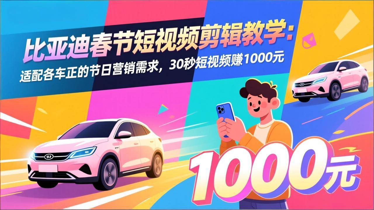 （17320期）比亚迪春节短视频剪辑教学：适配各车企的节日营销需求，30秒短视频赚1000元-K6源码网