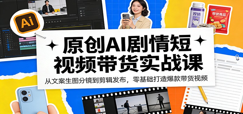 原创AI剧情短视频带货实战课:从文案生图分镜到剪辑发布,零基础打造爆款带货视频-K6源码网