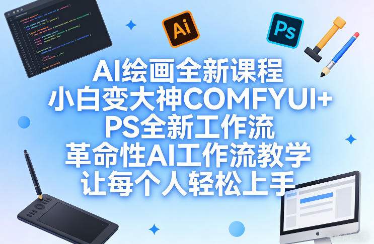 AI绘画全新课程，小白变大神COMFYUI+PS全新工作流，革命性AI工作流教学，让每个人轻松上手-K6源码网