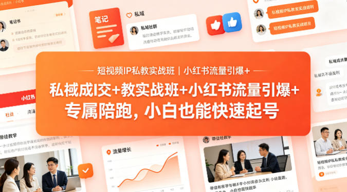 短视频IP私教实战班｜小红书流量引爆+私域成交+带徒盈利，专属陪跑，小白也能快速起号-K6源码网