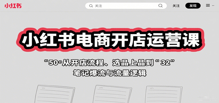 小红书电商开店运营课:从开店流程、选品上品到笔记爆流与流量逻辑-K6源码网