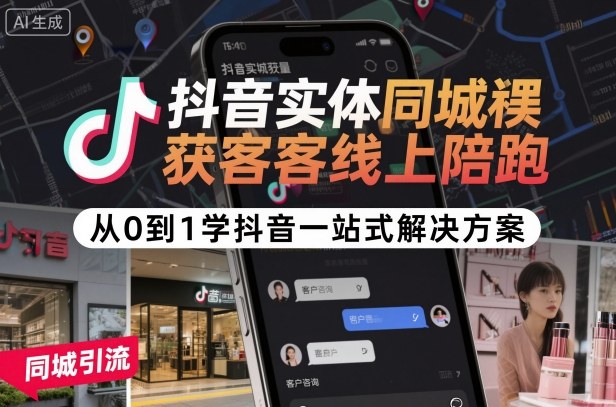 抖音实体同城获客线上陪跑，从0到1学抖音一站式解决方案-K6源码网