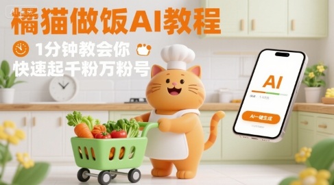 有趣的橘猫买菜做饭视频,用AI一键搞定,1分钟教会你,快速起千粉万粉号-K6源码网